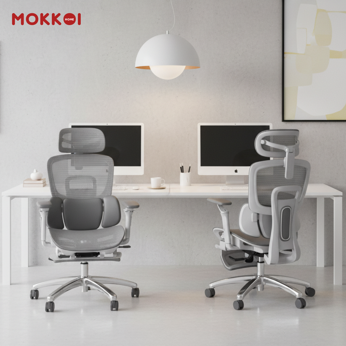 เก้าอี้ทำงานเพื่อสุขภาพ MOKKOI HOME รุ่น X-360 MAX สีเทา ปรับที่วางแขนได้_1